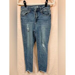 Max Studio Indigo Distressed High Rise Skinny Jeans - Light Wash Blue